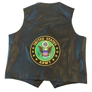 Geronimo US Army Black Leather Snap Close Motercycle Vest Sz XL